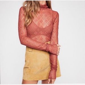Free People Sweet Memories Lace Turtleneck Top